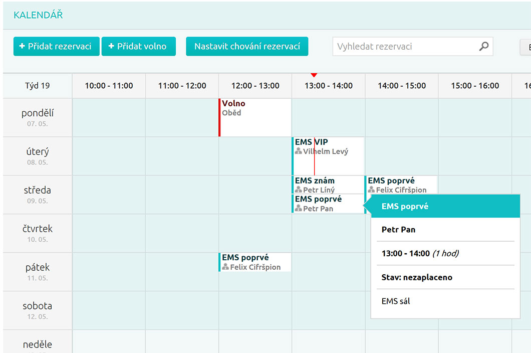 V kalendáři vidíte rezervace vašich zákazníků