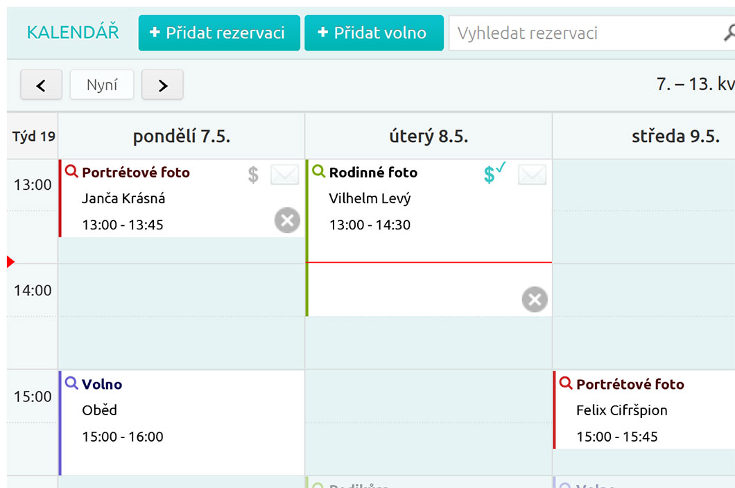 V kalendáři vidíte rezervace vašich zákazníků.