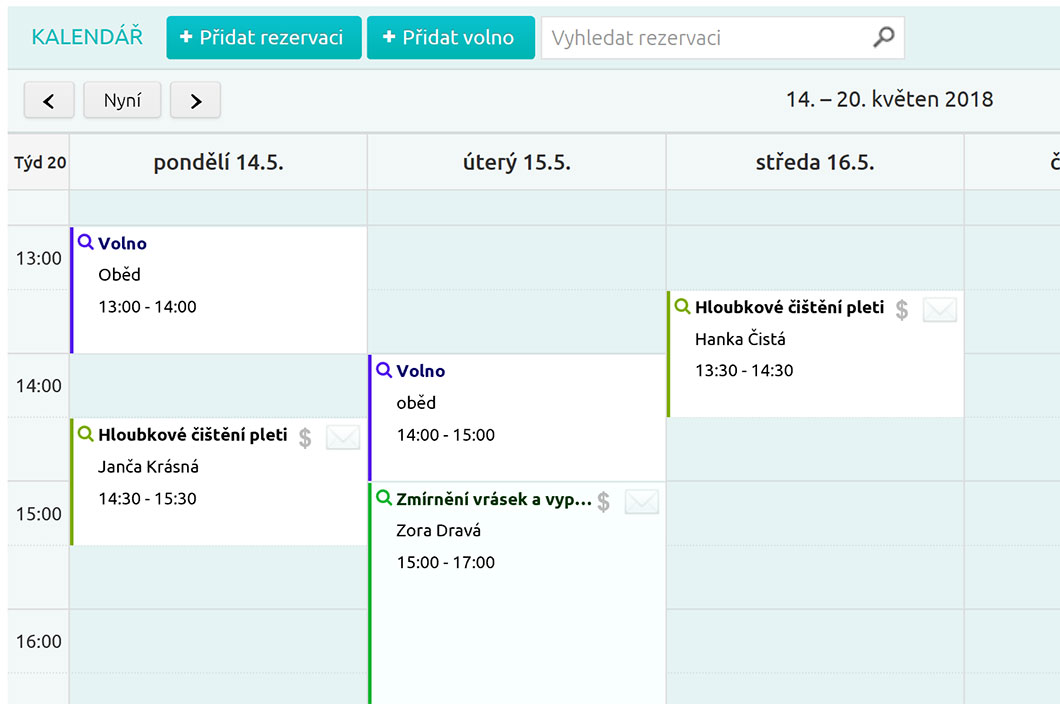 V kalendáři vidíte rezervace vašich zákazníků.