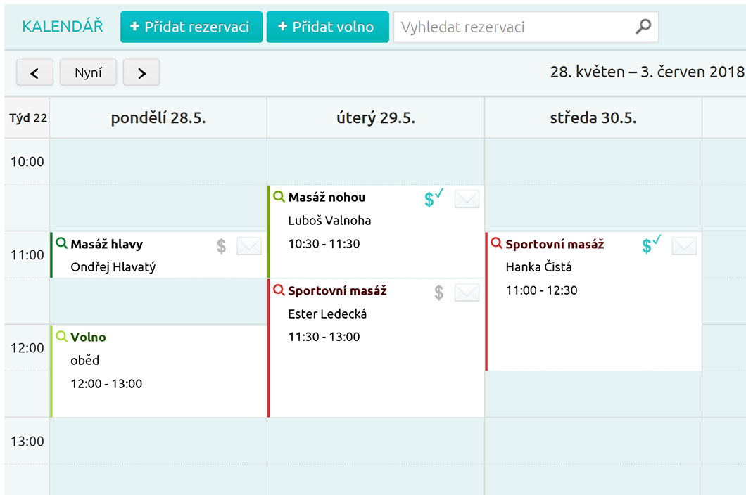 V kalendáři vidíte rezervace vašich zákazníků.