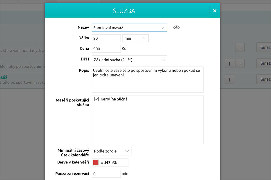 Masáže mají vámi nastavenou dobu trvání i cenu.