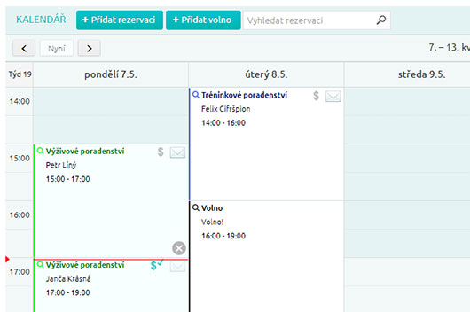 Takto vypadají rezervace služeb v kalendáři.
