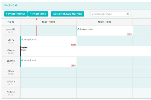 Takto vypadají rezervace služeb solné jeskyně.