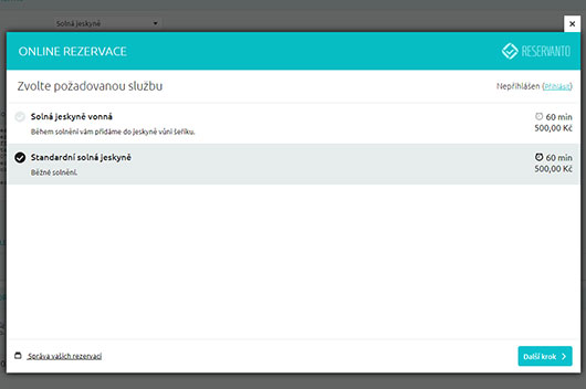 Zákazníci si nejprve vyberou případnou službu a prostor solné jeskyně.