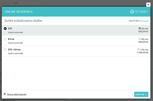 Zákazník nejprve vybírá službu.