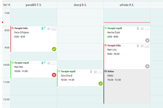 Takto vypadají rezervace služeb v kalendáři.